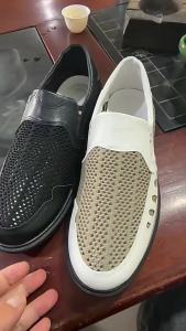 [Free Shipping] 2025 New Summer Breathable Mesh Shoes Hollow Out Slip-On Leather Shoes