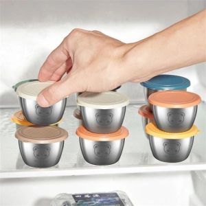 Seasoning Box With Sealed Lid Portable Leak-proof Silicone Cover Sauce Box Stainless Steel Small Food  Storage Box