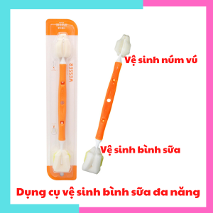 Cây rửa bình sữa Wesser cây súc bình Wesser cây súc bình sữa cọ súc rửa bình sữa Wesser 2 đầu mút dung cụ vệ sinh bình sữa đa năng cho bé