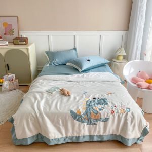 💥 FREESHIP MAX) SET 4 MÓM CHĂN GA GỐI LỤA TENCEL CHO BÉ TRAI- MỀN CHẦN HÈ TENCEL100% NHẬP KHẨU