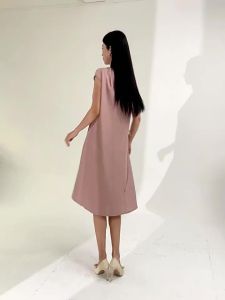 Z7042 Summer WomenS Drawstring Waist Slimming Loose Mid-Length Pleated A-Line Dress One Size (45-75kg)