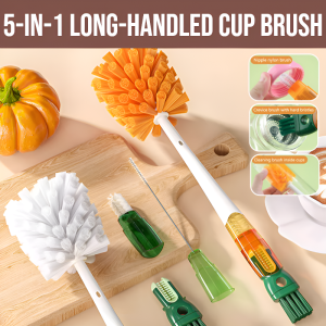 5-In-1 Long-Handled Cup Brush Multifunctional Rotatable Cup Brush Cup Lid Crevice Cleaning Cup Lid Cleaning Tool No Dead Angles