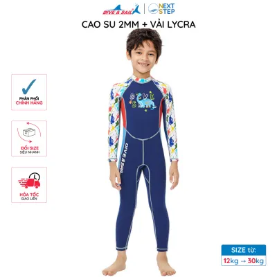 Đồ bơi giữ nhiệt bé trai Dive and Sail size 12-30kg cao su dày 2.5mm tay dài quần dài chống nắng