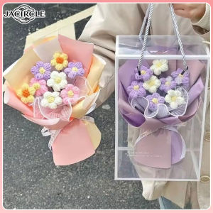 JACIRCLE Crochet Flowers Graduation Bouquet Hand Woven Bouquet for Teachers Day Gift Artificial Flower Wedding Bouquet Decor