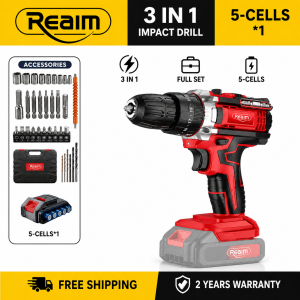 REAIM 3-in-1 Cordless Impact Drill Rechargeable Electric Drill Driver and Screwdriver Set for Home DIY and Repair