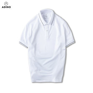 Áo thun có cổ nam màu trắng phối viền ADINO vải polyester cotton không bai xù dáng công sở slimfit hơi ôm trẻ trung AP95