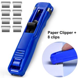 HOME BEST 1pc Paper Claim Clip Dispenser Reusable Refills Bind Tool School Office File Clipper Push Staple 推夹器 (40 Sheets Binding)