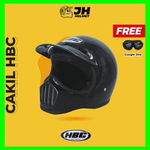 Helm Cakil HBC Polos Black Glossy + FREE GOOGLE | Helm Retro | Helm Full Face | Jual Helm