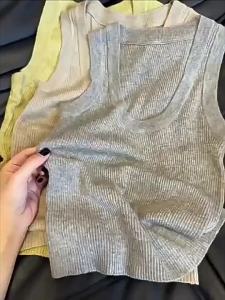 Thin Ice Silk U Womens Summer Knitted Camisole 2025 Side Breast Covering Ribbed Sleeveless Top Lazy Outerwear Vest