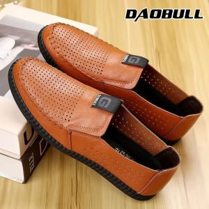 Free Shipping Soft Leather MenS Shoes Breathable Summer Perforated Sandals Slip-On Loafers Korean-Style Trendy Leather Shoes MenS Casual Shoes MenS Casual Shoes