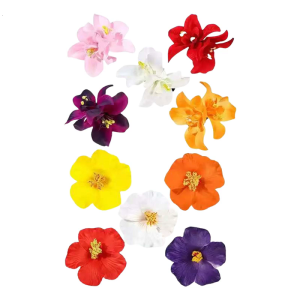 10pcs Tropical Floral Hair Accessories Double Fabric Flower Clip Barrettes With Metal Base Gift Ready Packaging