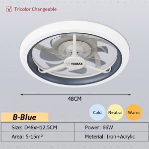 TOMAX Ceiling Fan with LED Light – Remote Control Silent DC Motor 360° Adjustable Airflow Low Profile Flush Mount for Home & Office