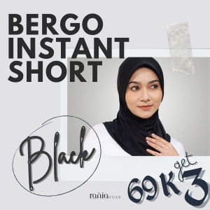 Black Daily Hijab Jannah Instan Short | Bergo with Pet Jilbab Langsung Slup Anti Ribet Rania Hijab