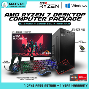 Ryzen 7 5700G Desktop Computer Set 16GB RAM 256GB SSD | Full Gaming / Office PC Set | Brand New Complete Set with Monitor & Accessories