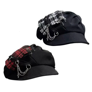 Dark Trendy Painter Hat & Tartan Fashion Hat: British Beret for Dating & Cabbie Headwear