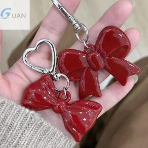 [COD] GUAN จี้พวงกุญแจอะคริลิครูปหัวใจติดโบว์สีแดงสำหรับผู้หญิงกระเป๋าเป้อเนกประสงค์ของขวัญตกแต่ง