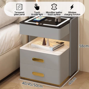 Multifunctional bedroom bedside table with smart sensor light smart bedside table wireless charging USB charging tri-color light luxury modern
