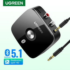 UGREEN Mini Bluetooth Receiver V5.1 Audio Adapter aptX 2RCA Wireless Music Adapter with 3.5mm to 2RCA Audio Cable for Car Speaker