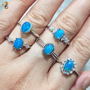 Collectors Grade Rare Blue Opal Full S925 Silver Adjustable Ring (30 Types to Choose)