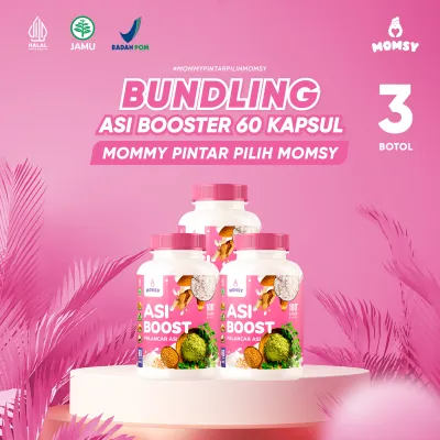 MOMSY Asi Booster Pelancar Asi BPOM HALAL Natural Almond Moringa/Kelor Ikan Gabus Fenugreek - 3 Momsy 60caps