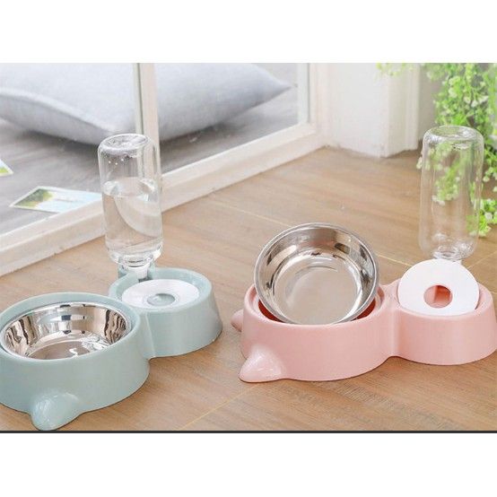 [Ảnh thật] Bát ăn đôi hình Tai Mèo Bát đựng thức ăn tự động cho chó mèo ...