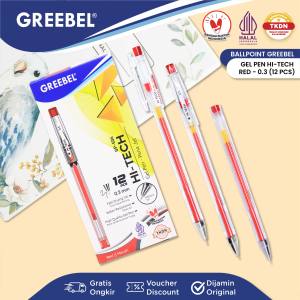 GREEBEL Pulpen Ballpen Pen Gel | GP-506 HI-TECH 0.5 RED 12 PCS | Pulpen Gel Greebel Pena Bolpen Bolpoin Gel