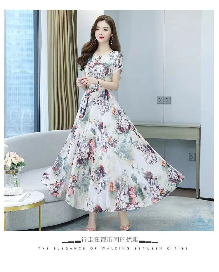 Ready Stock Flowy Dresses for Women Spring Dresses for Women 2023 2023 New  Women's Short Sleeve Printed Imitation Ice Silk Dress French R Women's  Elegant Beach Dress Can COD