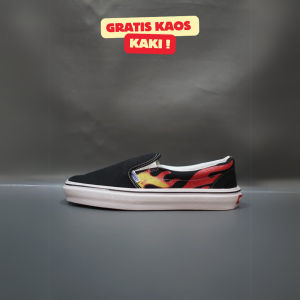 SEPATU VANS21 SLIP ON VAULT OG ANAHEIM FLARE API HITAM MERAH KANVAS 36-43