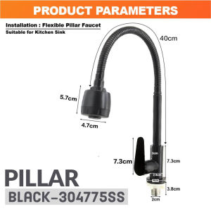 Black Wall Pillar Kitchen Faucet Stainless Steel 360° Flexible Dual Mode Wall Mount Sink Pillar Mount Basin Water Tap