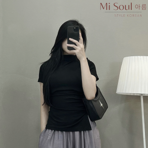 Áo Thun Cổ 3 Phân Cộc Tay Nữ Nhúm Sườn Xẻ Tà BigSize MiSoul Áo Thun Nữ Cộc Tay Xẻ Tà BigSize MiSoul 218