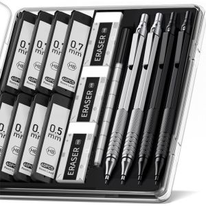 SQMETR Full Metal Mechanical Pencil Set HB 0.5mm 0.7mm Student Writing Tool Professional Low Gravity Automatic Pencil Set Art Drawing