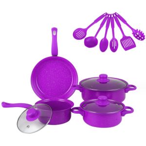 BESTOUR 13pcs with Lid Cookware Set Non Stick Spatula Wok Stockpot Frying Pan Durable Colander Kitchen Cooking Set Household