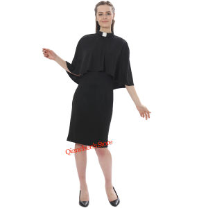 Church Pastor Dresses for Women Batwing Cape Slim Midi Dress with Tab Insert Collar