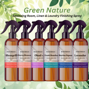 Green Nature Sanitizing Room & Linen Spray | Cherry Blossom Shang Okad Fresh Bamboo Marine Squash Lavender