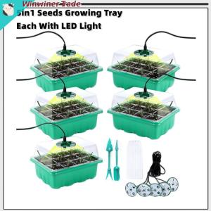 5in1 Set Seed Trays with Grow Light for Plants Propagator Trays with Heightened Lids LED Full Spectrum Sunlike White Plant Lights Germination Trays Seedling Starter Kit-USB Powered(Each tray has a light)