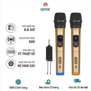 Bộ 02 Micro Không Dây Hát Karaoke E6 Thương Hiệu ONTEKCO cao cấp hút âm tốt chống hú