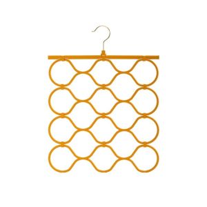 BG9T Foldable Rattan Weave Scarf Hanger Space-Saving Anti Slip Clothing Hanger Tie Rack Portable 18 Rings Iron Display Rack Shawl Tie Belt Pants