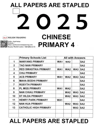 Primary 3 - 4 Past Year Exam Papers with answer Key Hard Copy stapled