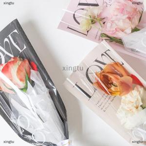 [COD] xingtu 20pcs LOVE Transparent Rose Packaging Bags Flower Bouquet Plastic Bag Bouquet Single Wrapping Paper One Straight Bag Flower Packaging