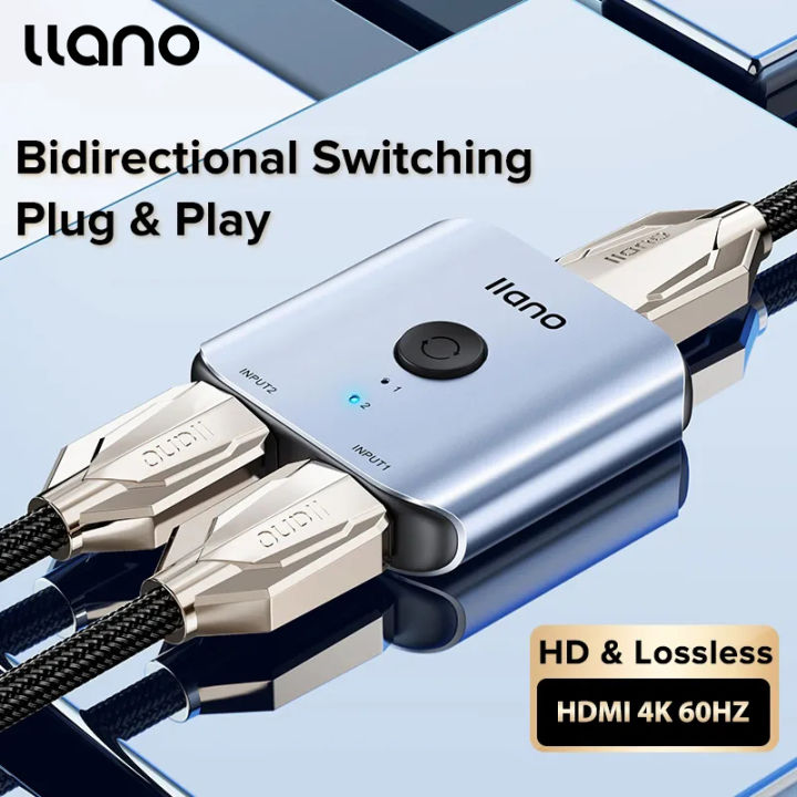 llano HDMI Splitter In Out In Out Two-way Switcher Adapter  HDMI 4K 60Hz 20M Transmission Converter for Laptops Game consoles/ TVs 