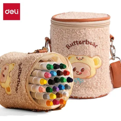 Bút Màu Sáp Vặn Deli Gấu Buter Bear Màu Sáp Dầu Bút Xoay 24/36 Màu Kèm Túi Đựng Xinh Xắn