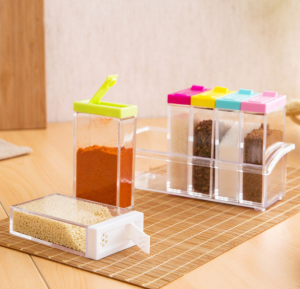 CHAINSHOP 6pcs Spice Shaker Jars Transparent Spice Jar Set Seasoning Box With Lid