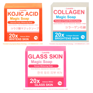 Luxuiria Magic Soap with Collagen Korean Glass Skin Kojic Acid Whitening Milk Soap with Glutathione Hyaluronic Acid Collagen Booster and Niacinamide for Flawless Skin 70g