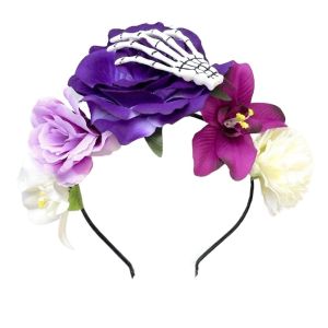 YOCKY Ghost Claw Halloween Headband Plastic Skull Party Headpiece Cool Multicolor Rose Flower Crown Halloween Party Cosplay