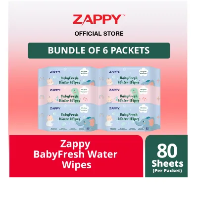 Zappy Babyfresh Water Wet Wipes 80 Sheets 99% Pure Water Wipes Resealable