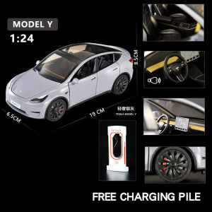 1:24 Scale Tesla Model Y Alloy Toy Model Car Diecast Pull Back Vehicle Model with Sound Light Toy for Boy Birthday Gift Souvenir