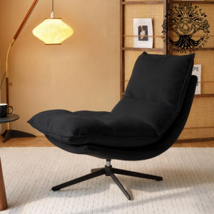 Ghế thư dãn SISKO SWIVEL ARMCHAIR nhập khẩu ghế lười đọc sách lưng thẳng chân xoay vải nỉ đen Sklum