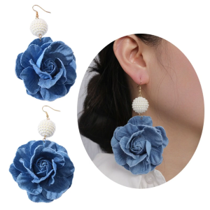 Trendy Flower Dangle Earrings Handmade Camellia Earrings Denims Floral Exaggerate Earrings Ornament for Women Girls