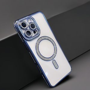 Plating Bling Transparent Bumper case for iphone 16 15 14 13 12 11 Pro Max Shockproof Magnetic case iPhone 11 12 13 14 15 16 pro max 14 15 16 plus with Diamond Lens Protective case