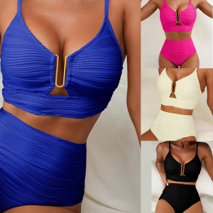 Womens cutout đồ bơi hai pcs chia Bộ Đồ Tắm nữ xếp li đồ bơi cạp cao Đồ bơi cho beachwear